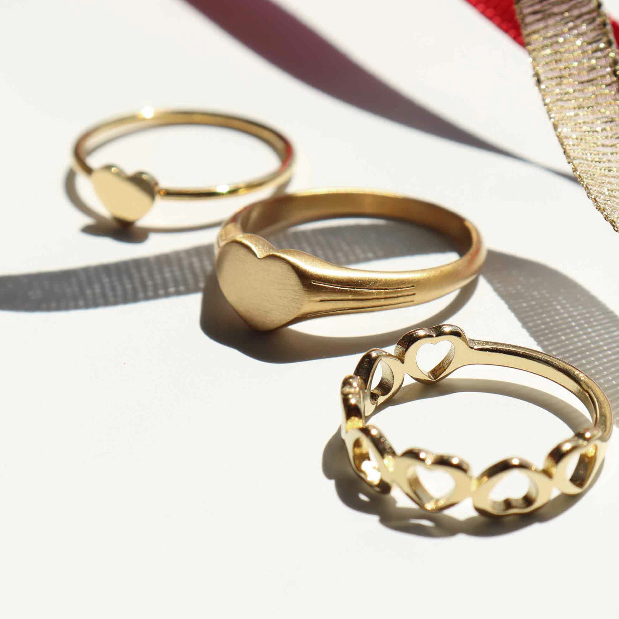 18K Gold PVD Stainless Steel Alternating Heart Stacking Ring / CSR0010、mySite、dreamappss