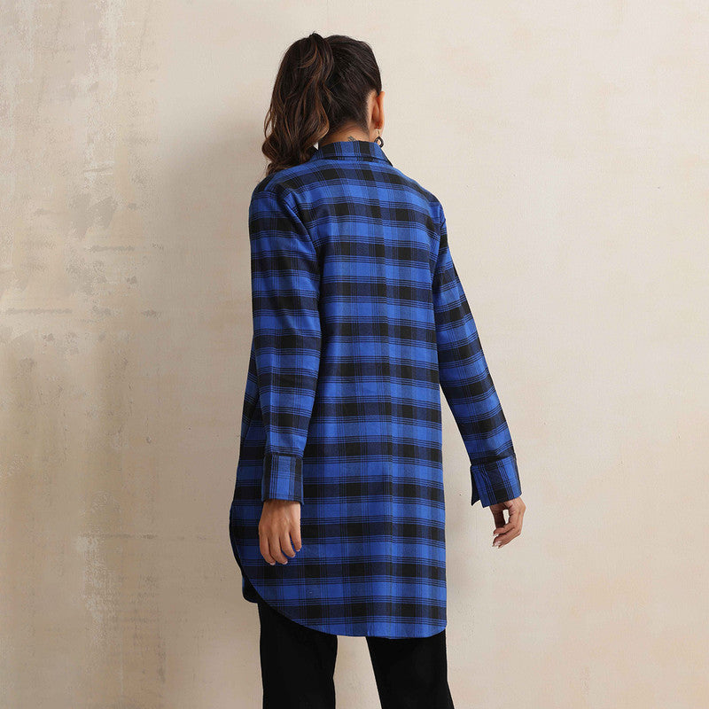 Cotton Short Kurta For Women | Checkered Print | Blue、mySite、camillekostekn