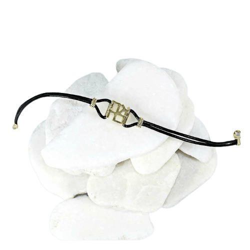  Gold Plated Ahava Charm on Black Leather Bracelet、mySite、elrpsem3k