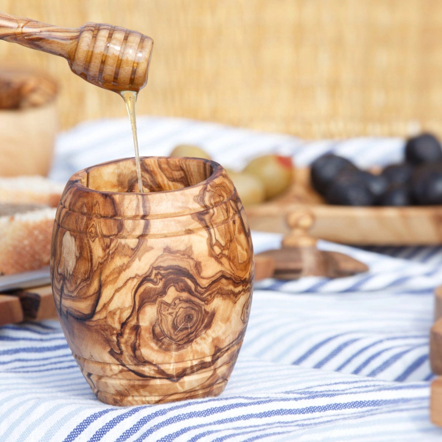 Shana Tova Olive Wood Honey Pot and Dipper、mySite、topwebapps