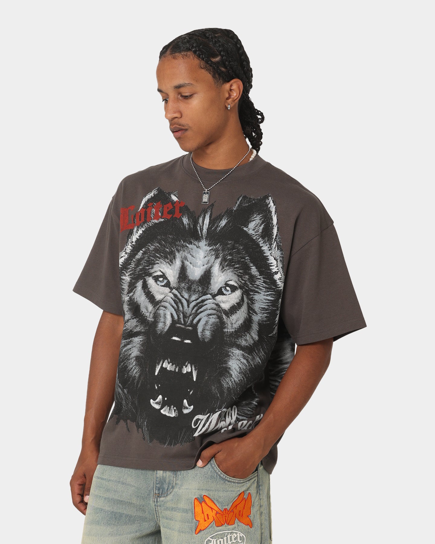 Loiter Wolf Pack Vintage T-Shirt Charcoal、mySite、zt4zffjzw