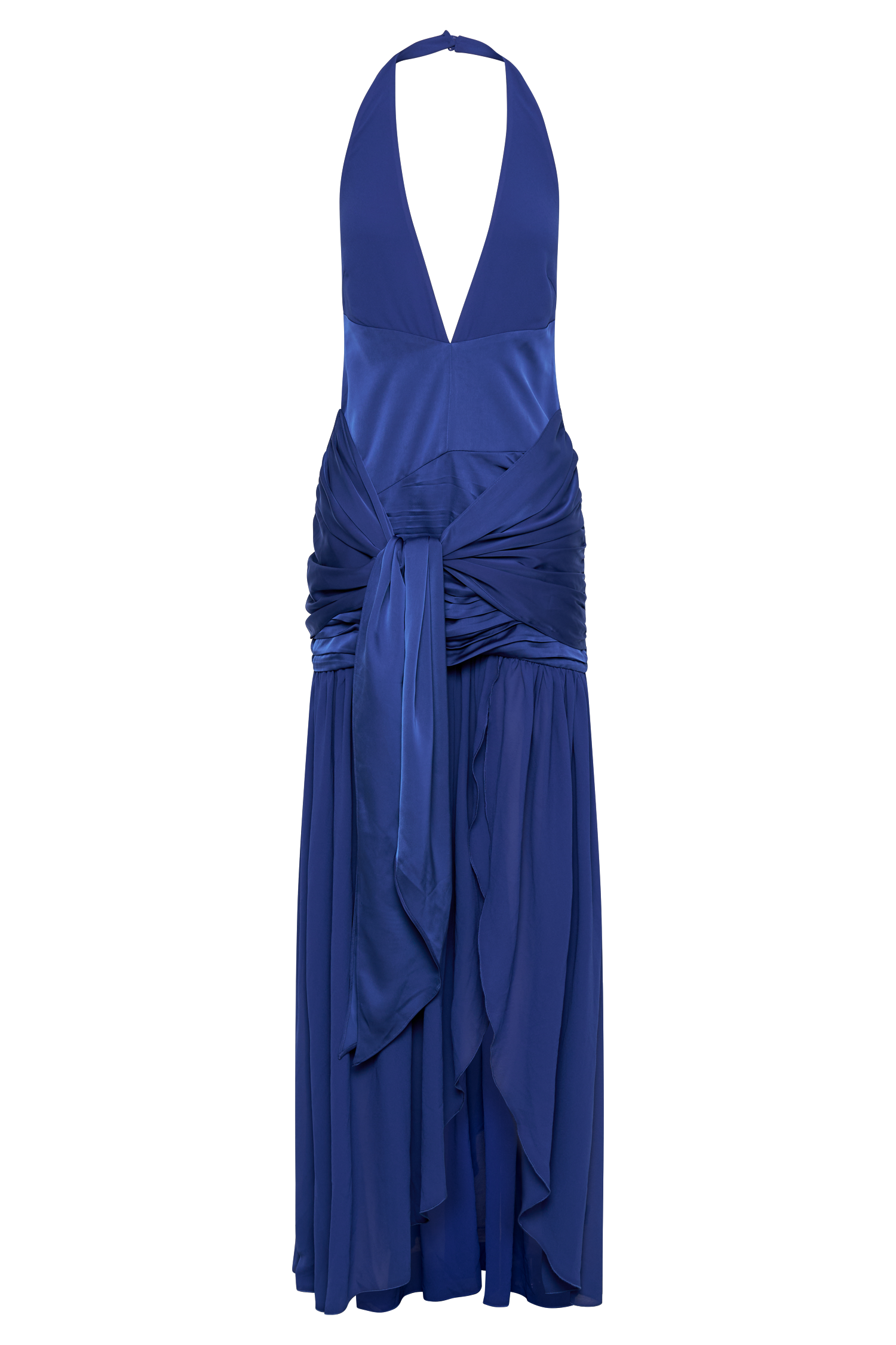 Graziana Satin Chiffon Plunge Maxi Dress - Cobalt Blue、mySite、solidvoid
