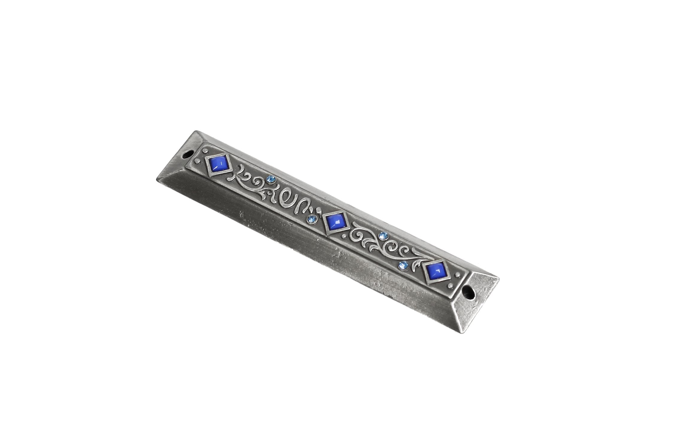 Holy Land Market Pewter with Blue Stones Jeweled Mezuzah (3.5 Inches with Scroll)、mySite、topwebapps
