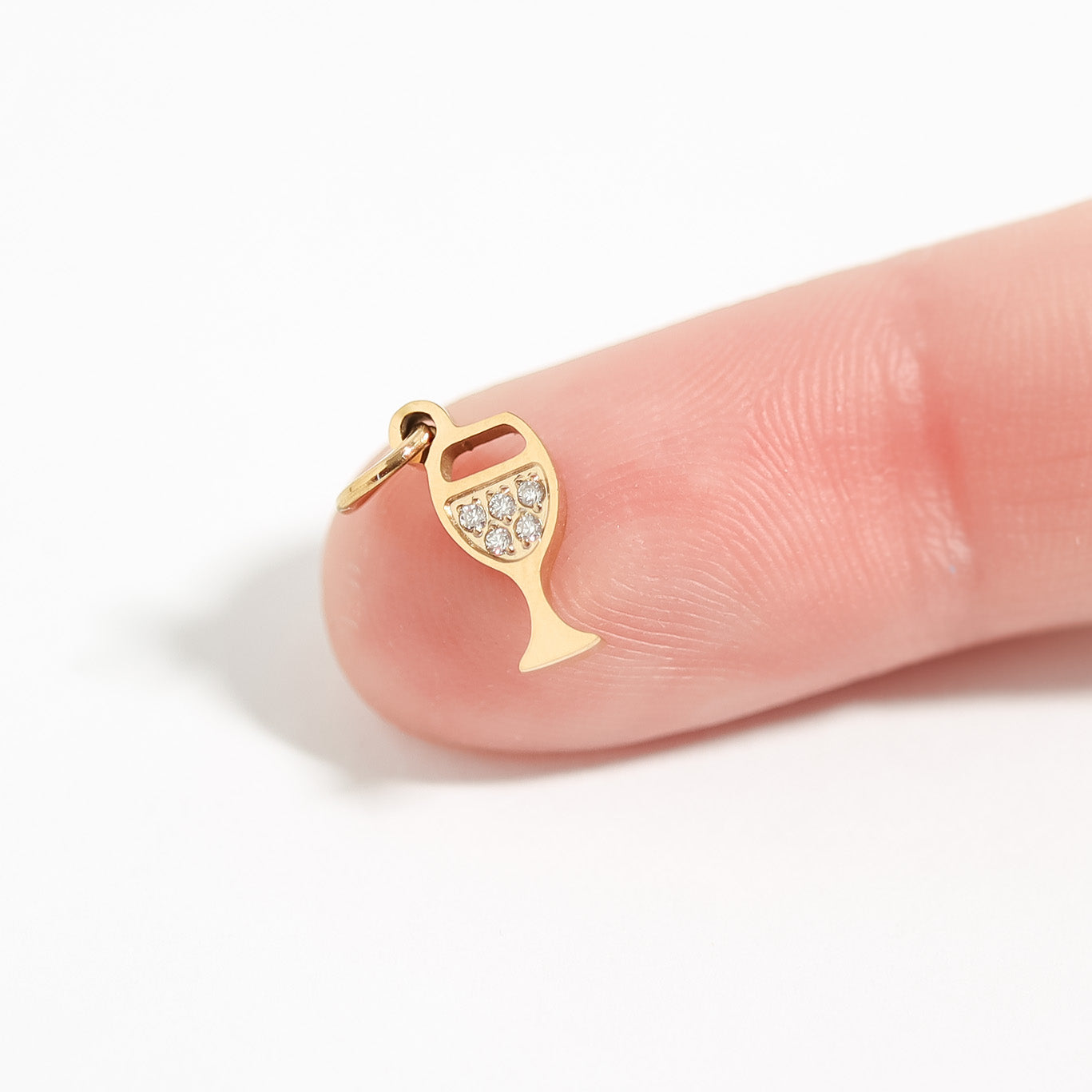 18K Gold PVD Stainless Steel CZ Wine Glass Charm / PDL0144、mySite、dreamappss