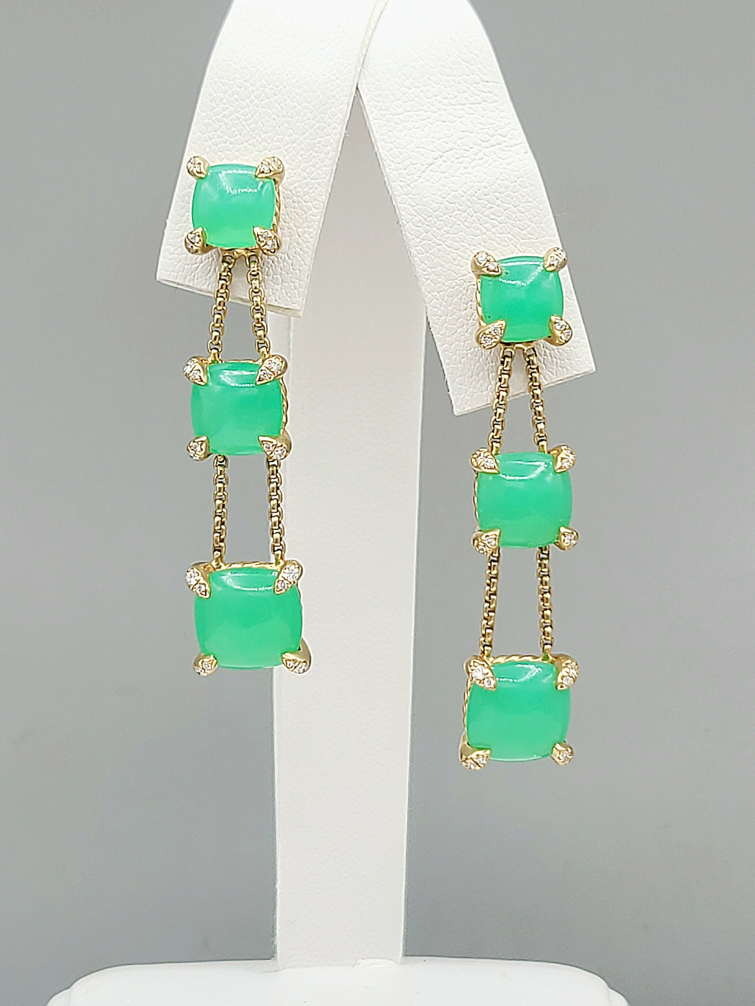 David Yurman聽Chatelaine聽Linear Chain 18k Earrings With Chrysoprase、mySite、hinf8tx79