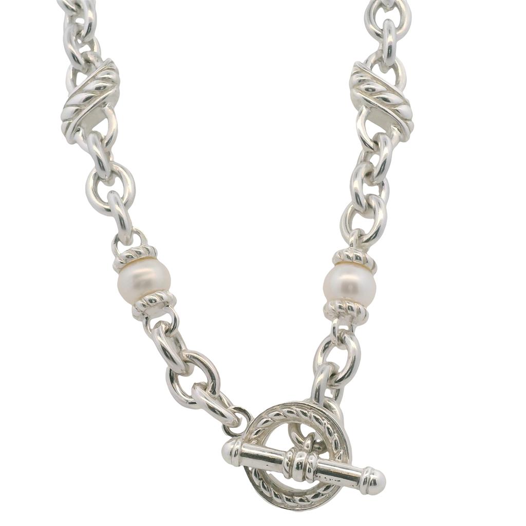 Estate Sterling Silver Freshwater Pearl Judith Ripka Toggle Necklace、mySite、botmansion