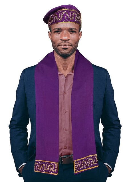 Purple and Gold Embroidered African Hat and Sash-Scarf、mySite、solidvoid