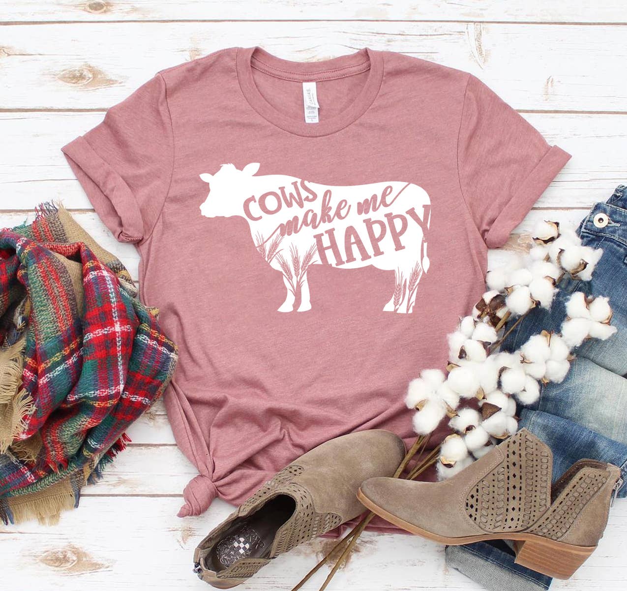 Cows Make Me Happy T-shirt - Bella Canvas Unisex、mySite、g9winljtr
