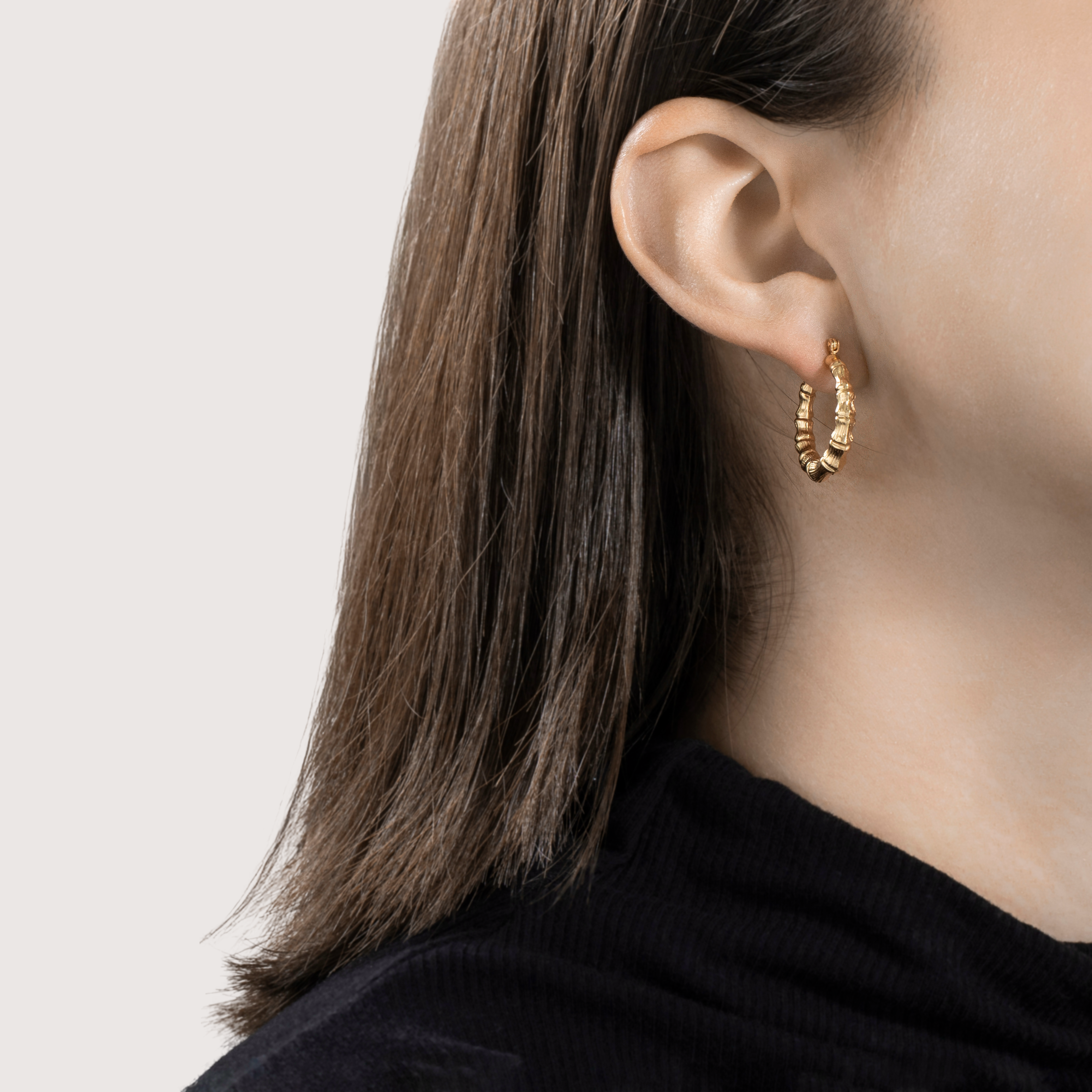 Vintage 14k Yellow Gold Chic Bamboo Hoop Earrings、mySite、hinf8tx79