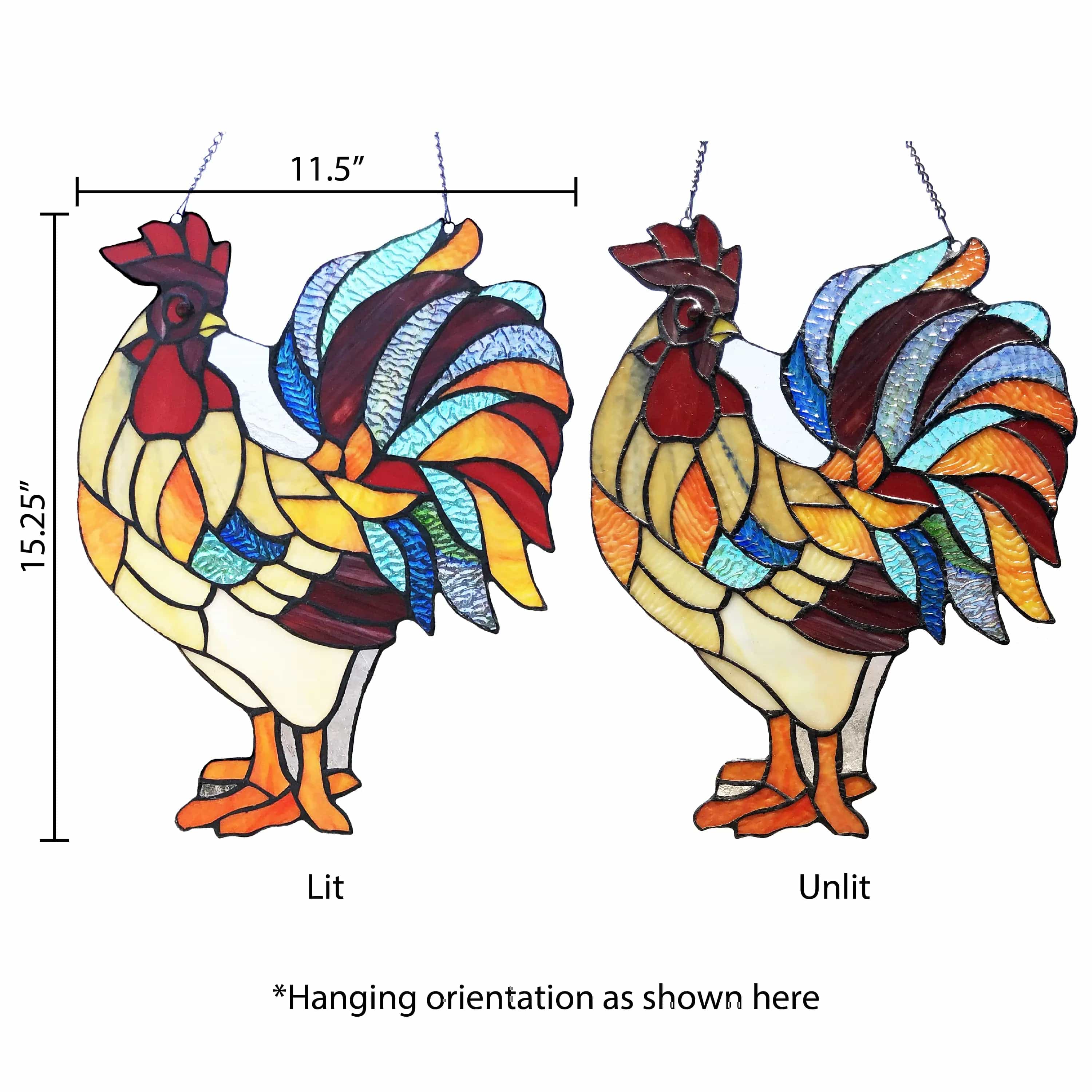 Rooster Tiffany Style Colorful Chicken Stained Glass Lamp or Hanging Panel、mySite、g9winljtr