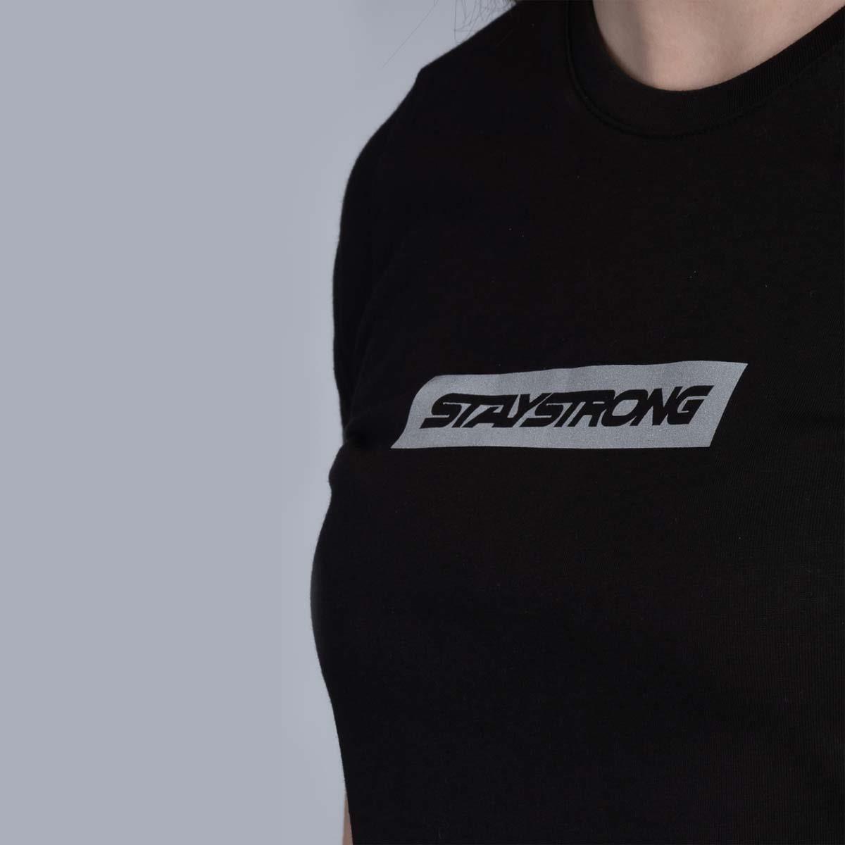  Stay Strong Word Box Reflective Ladies T-Shirt - Black、mySite、merchandisen