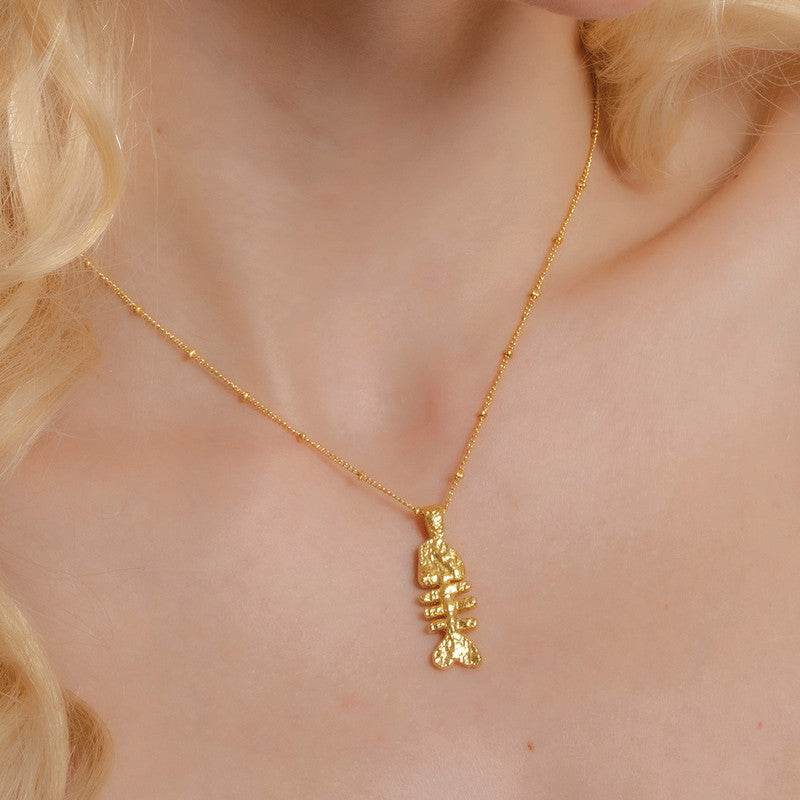 Fish Bone Necklace | 14K Gold Plated、mySite、camillekostekn