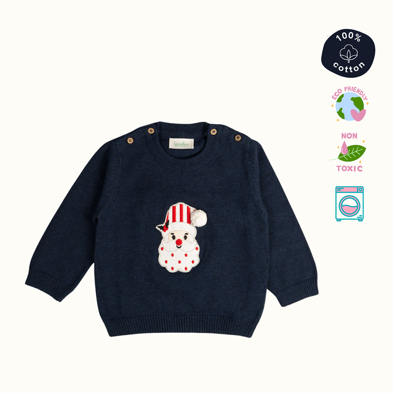 Cotton Sweater & Lower Set | Secret Santa Printed | Navy Blue & Pink | Set of 2、mySite、camillekostekn