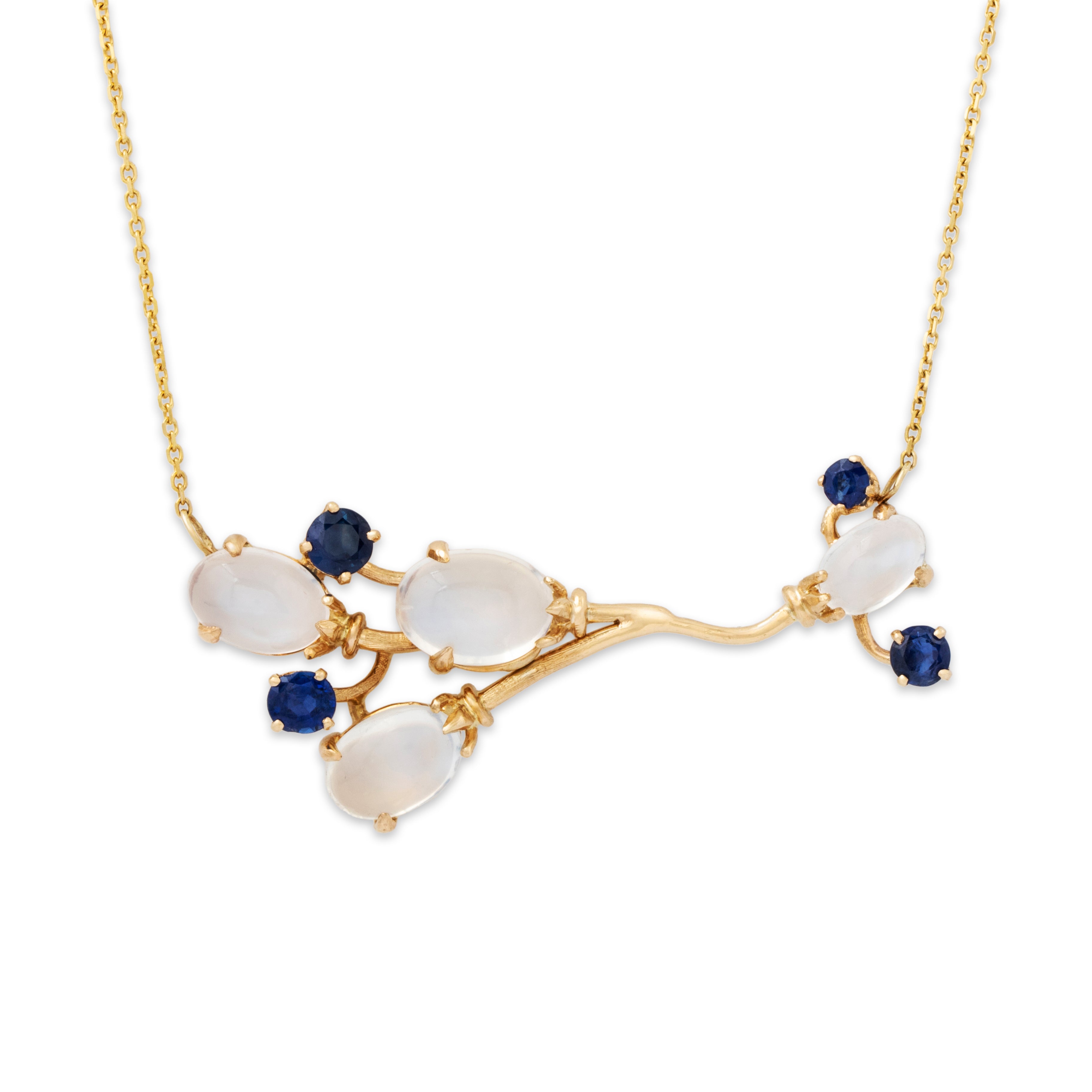 Vintage 14k Yellow Gold 7.8cttw Moonstone Sapphire Naturalistic Necklace 19、mySite、hinf8tx79