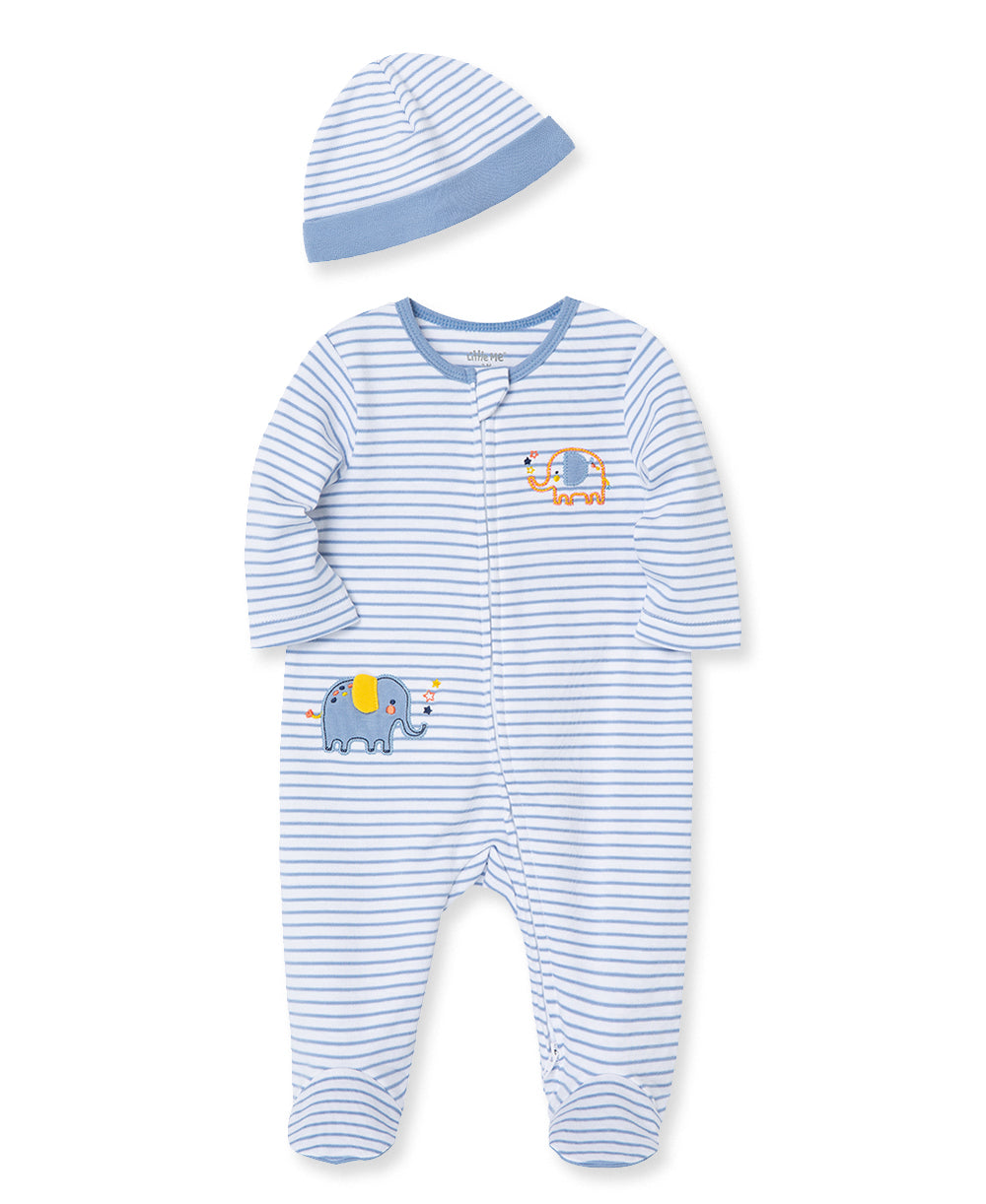  Elephant 2-Way-Zip Footed One-Piece And Hat、mySite、layawaytickets