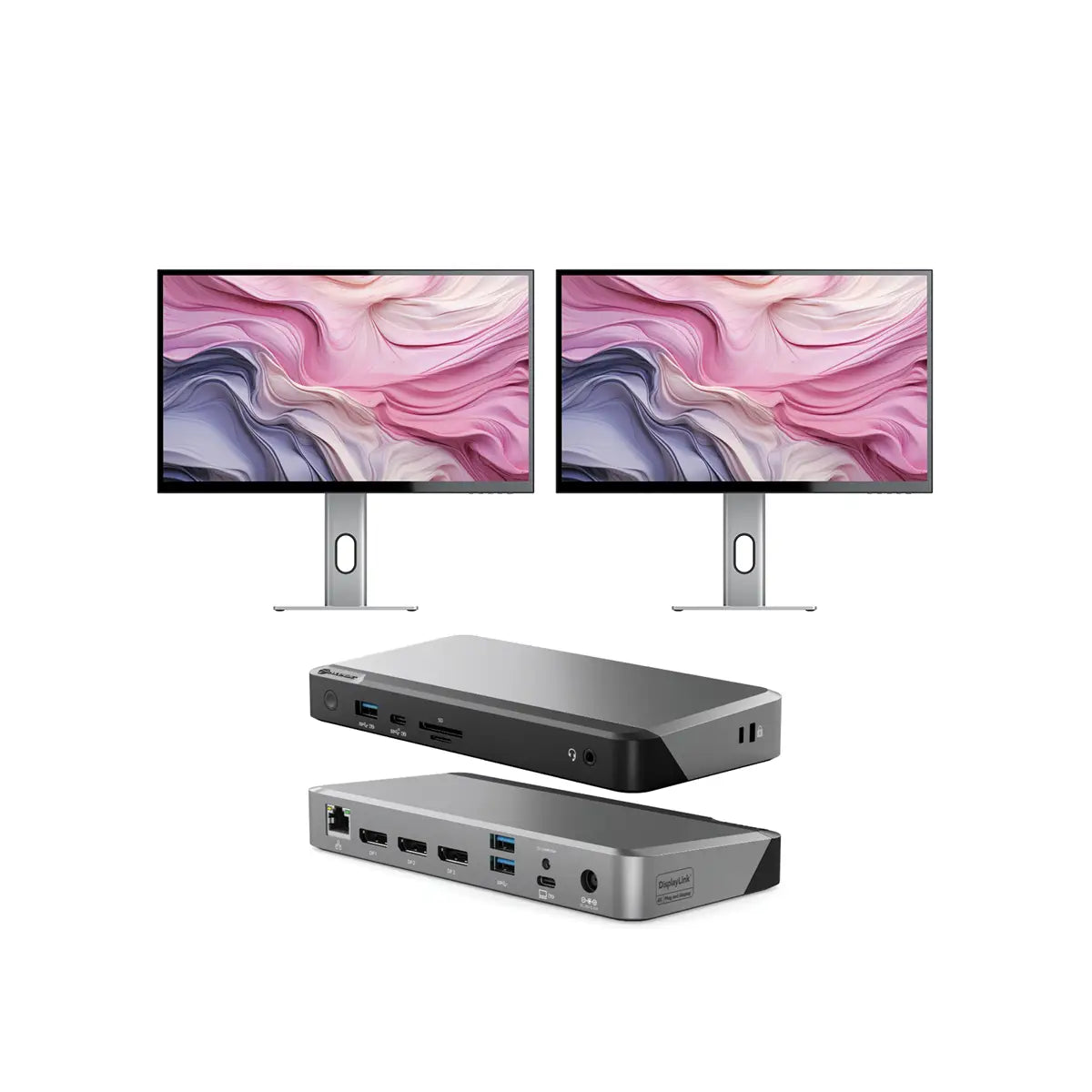 CLARITY 27 UHD 4K Monitor (Pack of 2) + DX2 Dual 4K Display Universal Docking Station _ with 65W Power Delivery、mySite、fannypackpong