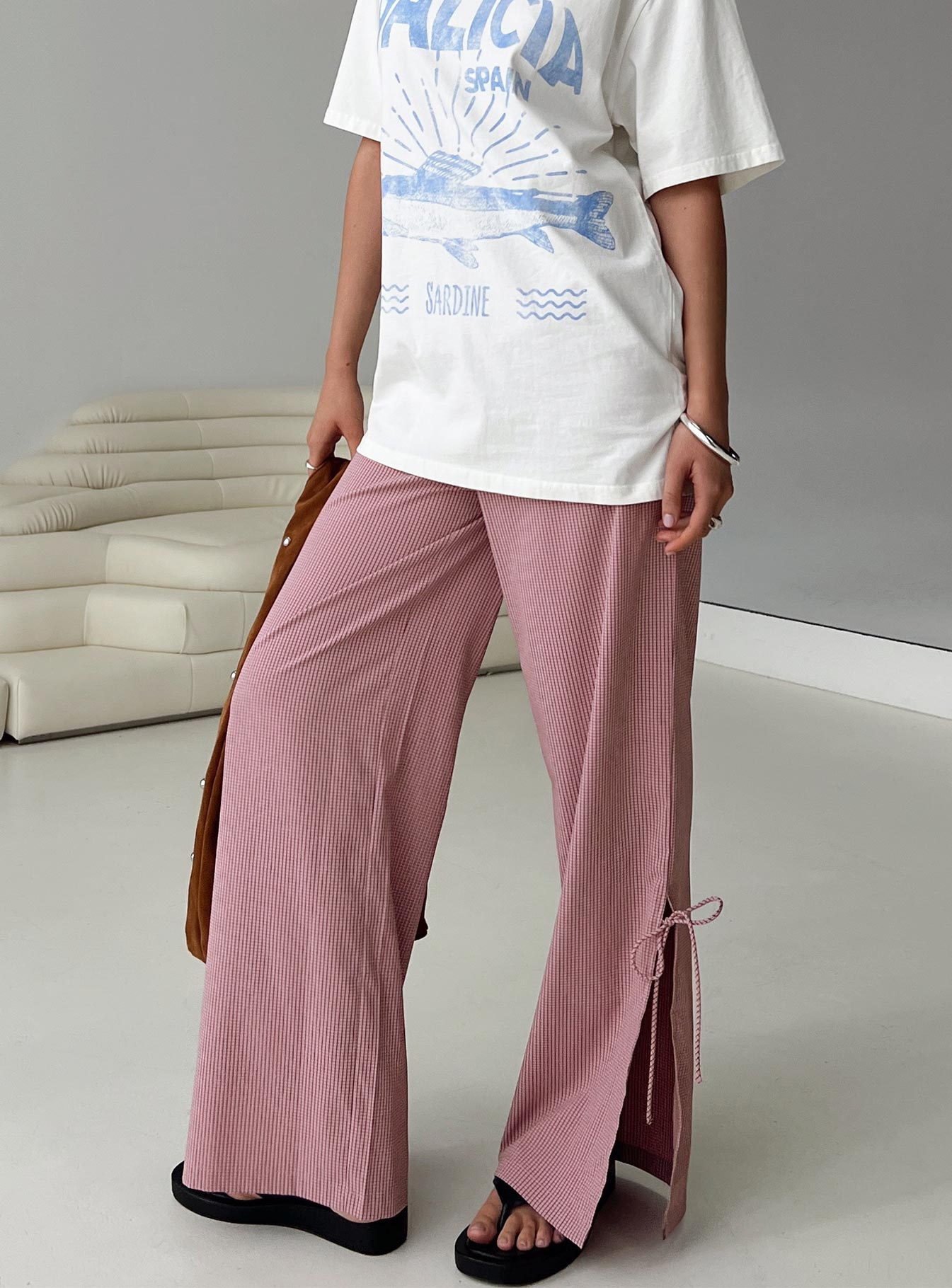 Jinxie Tie Side Pants Pink Gingham、mySite、solidvoid