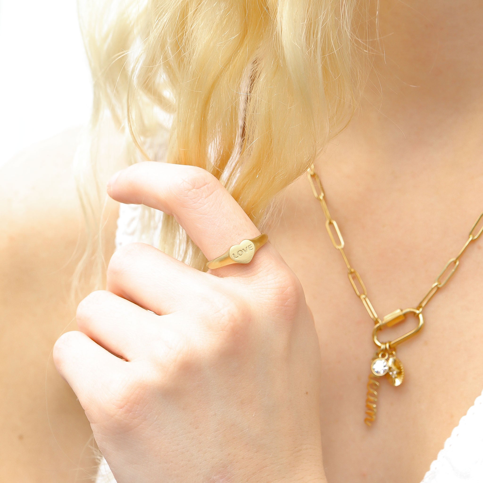 18K Gold PVD Stainless Steel Love Heart Signet Ring / ESR0005、mySite、dreamappss