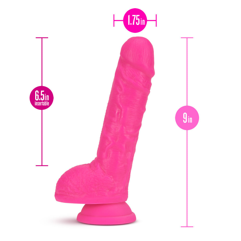 Neo By Blush® | Realistic Neon Pink 9-Inch Long Dildo With Balls & Suction Cup Base、mySite、bottomscart
