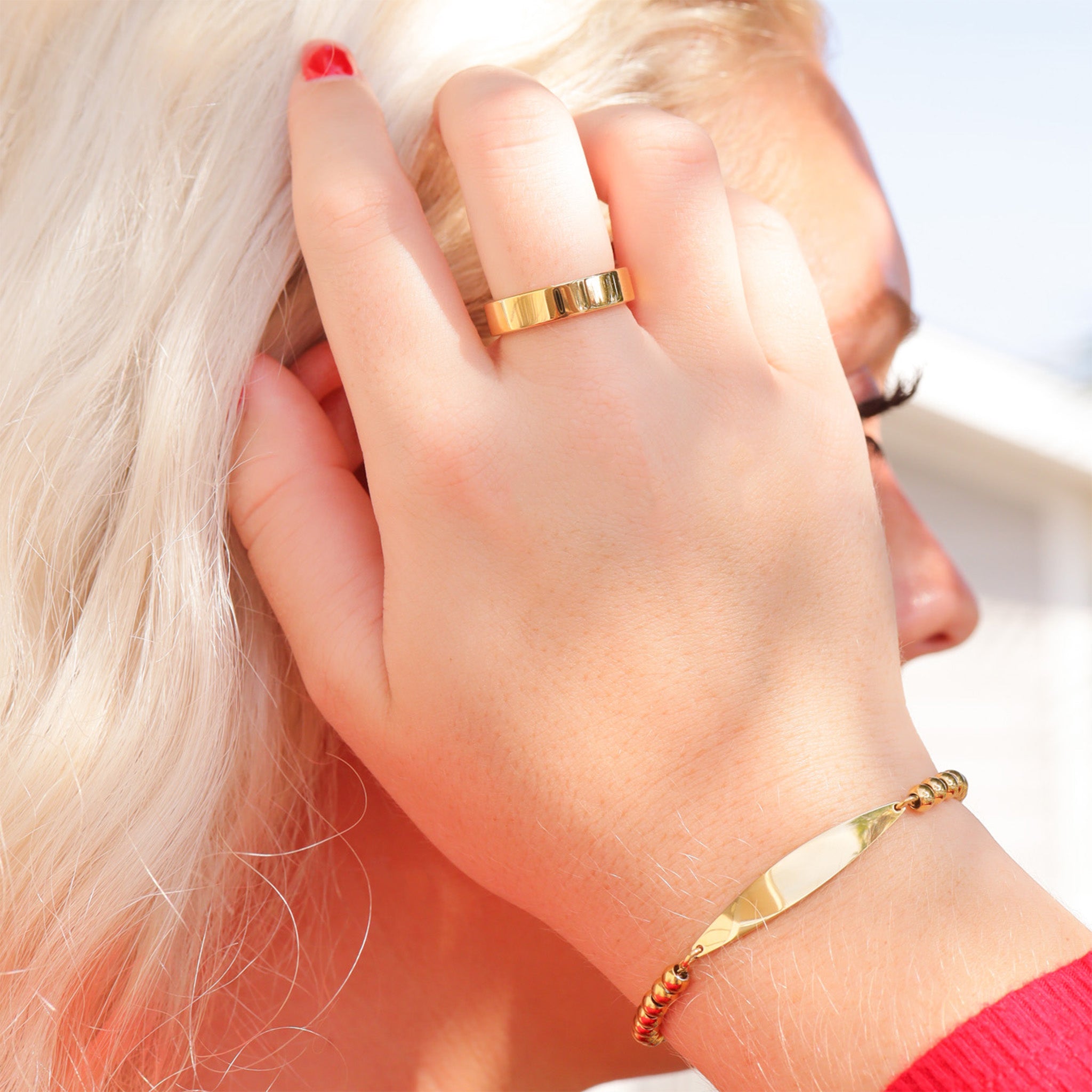 18K Gold PVD Stainless Steel Adjustable Beaded Curved Blank Bar Bracelet / SBB0272、mySite、dreamappss