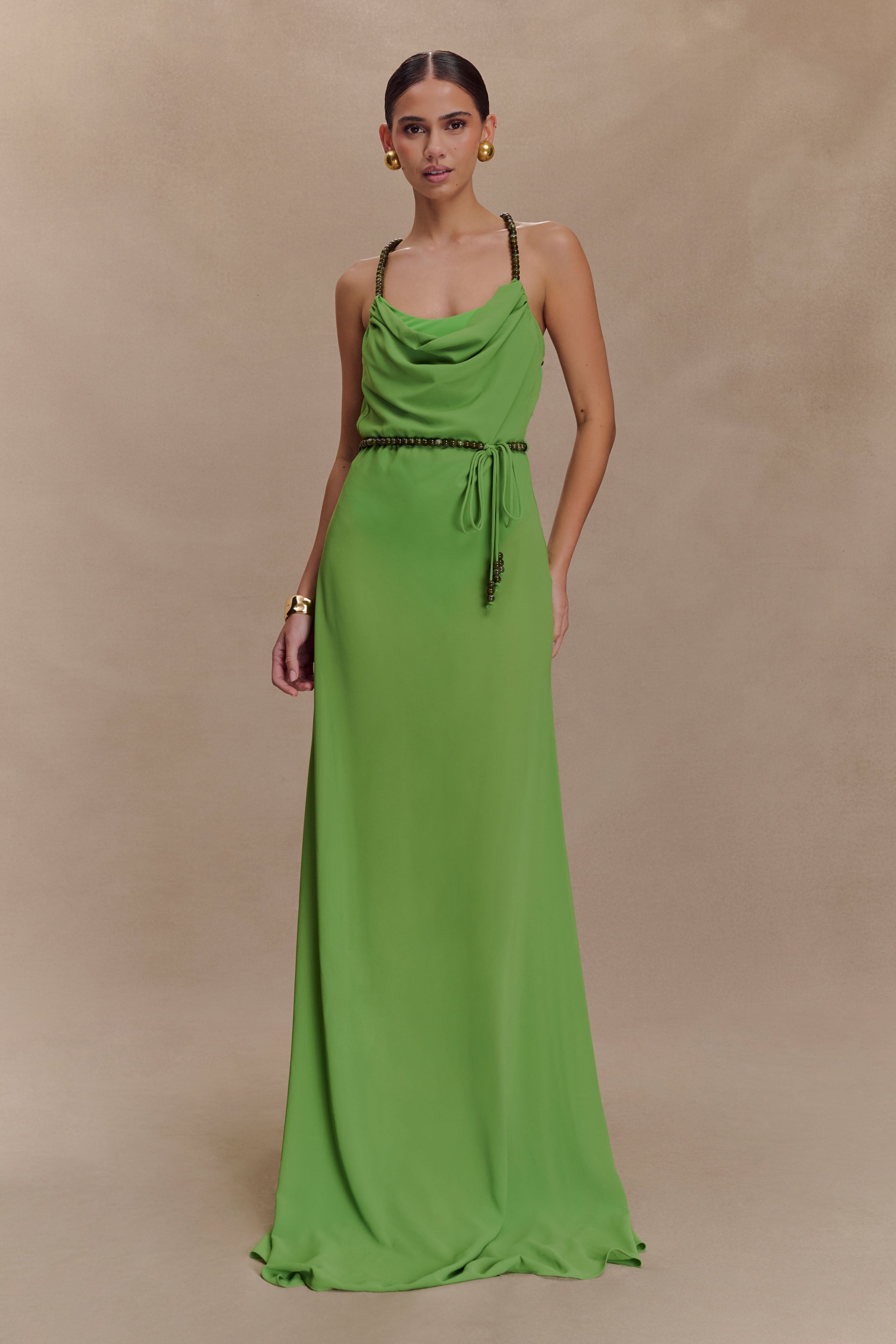 Elaine Chiffon Beaded Maxi Dress - Green、mySite、solidvoid