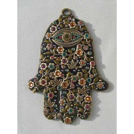 Michal Golan Black Floral Wall Hamsa with Swarovski Crystals、mySite、topwebapps