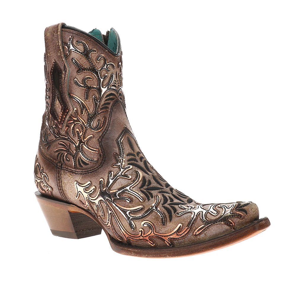 Embroidered Metallic Snip Toe Zippered Cowboy Booties、mySite、gtrtttuynbv