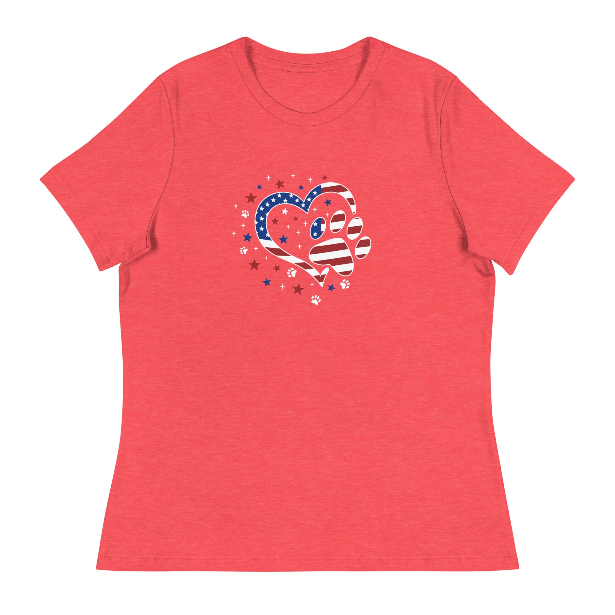 Star Spangled Paw Print Love Women's Relaxed T-Shirt、mySite、camillekostekn