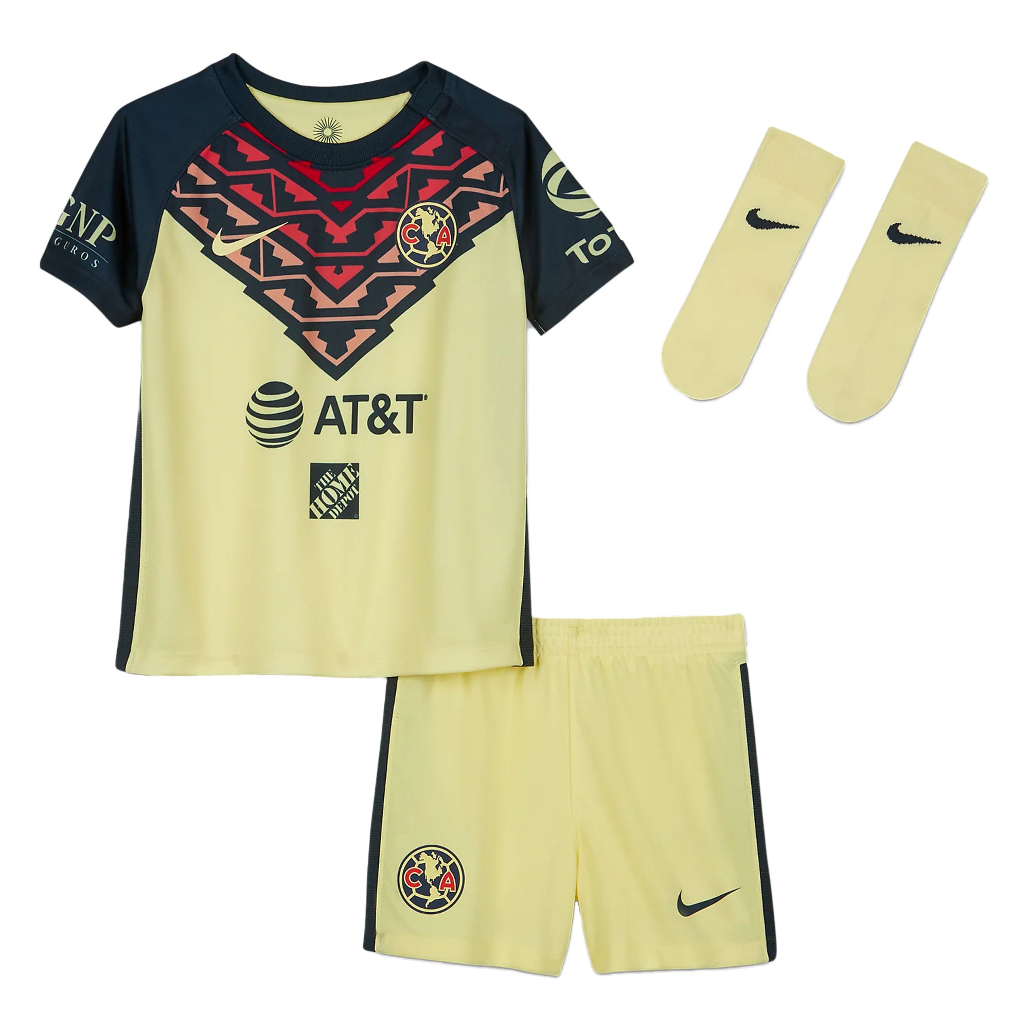 Nike Kids Club America 2021/22 Home Mini Kit Lemon Chiffon/Armory Navy、mySite、noshort