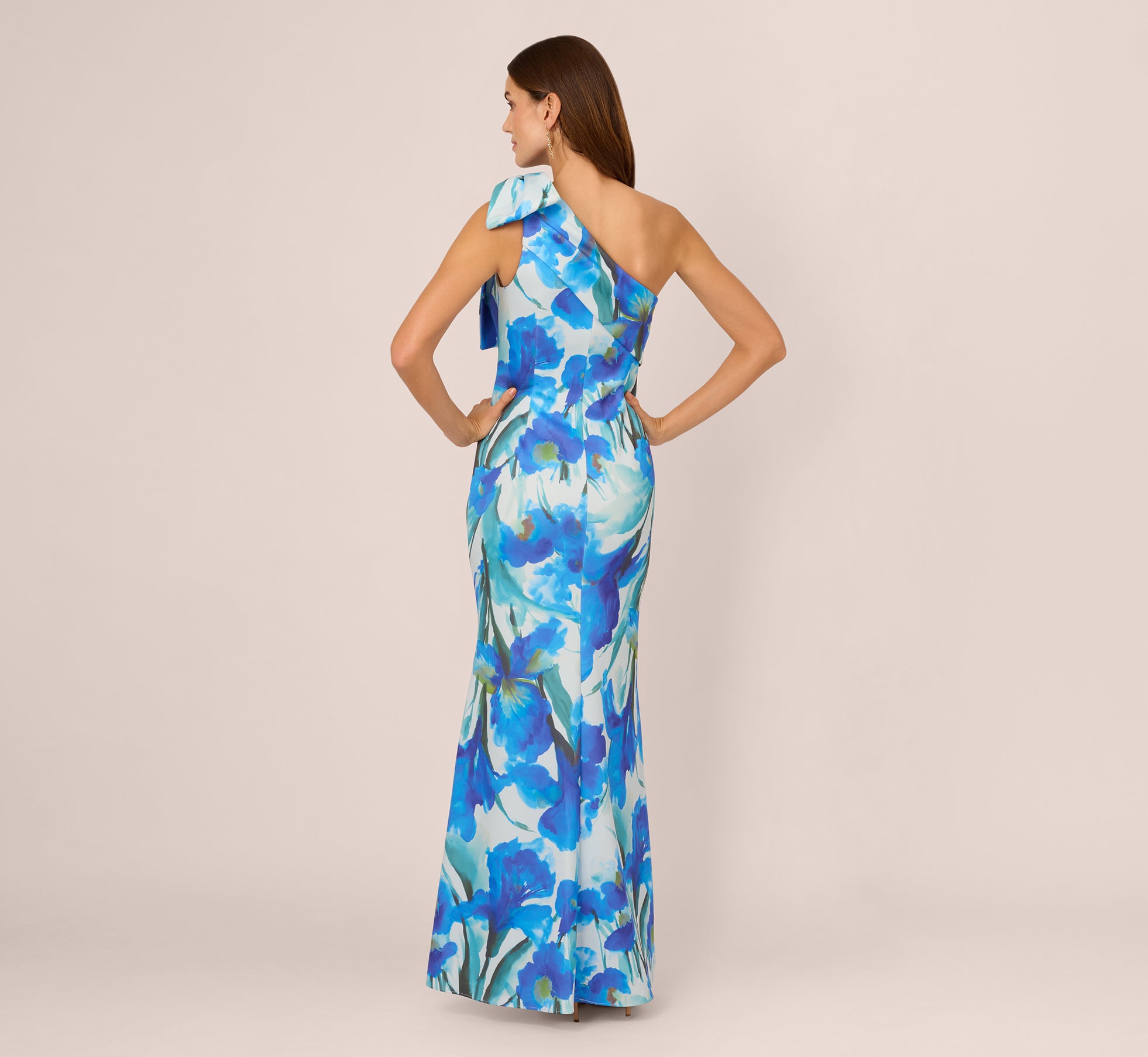 One Shoulder Floral Print Mermaid Gown In Blue Multi、mySite、solidvoid