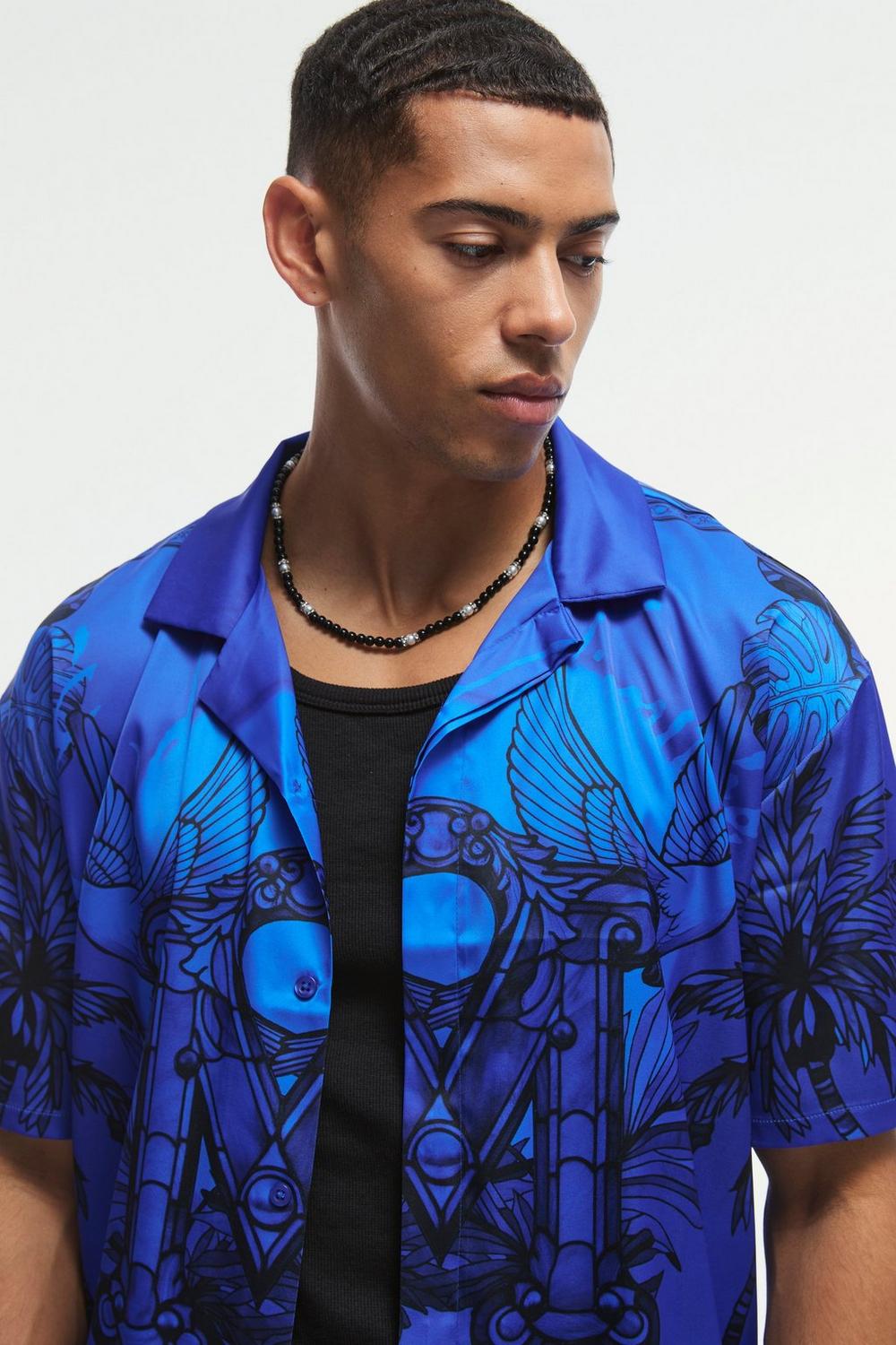  Boohooman Oversized Satin Exclusive Collection revere shirt Blue、mySite、justintrudeaud