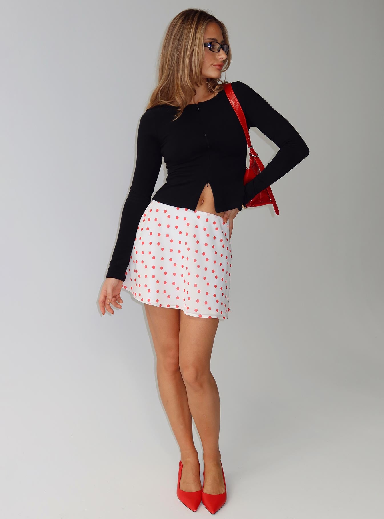 Dapple Bias Mini Skirt White / Red Polka、mySite、solidvoid