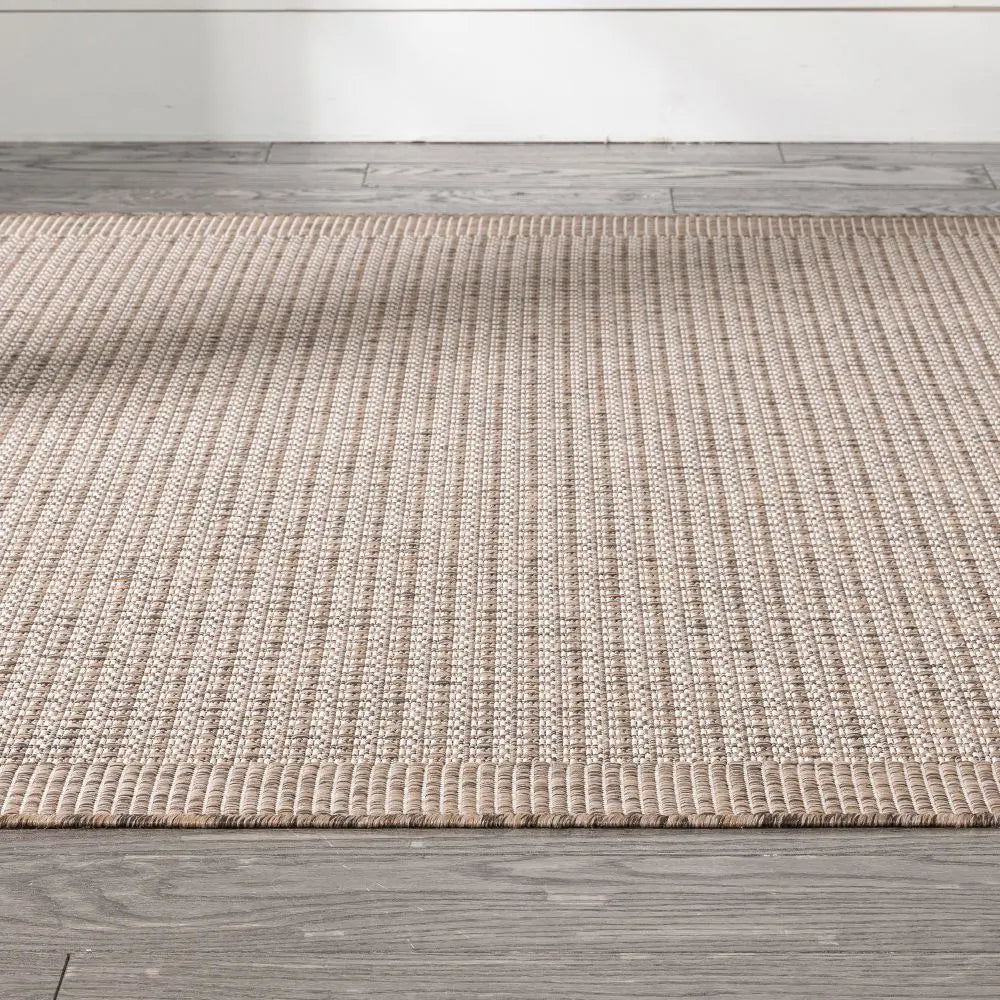 Odin Solid & Striped Border Indoor Outdoor Ivory Flatweave Rug、mySite、gigharbornorthrealestate