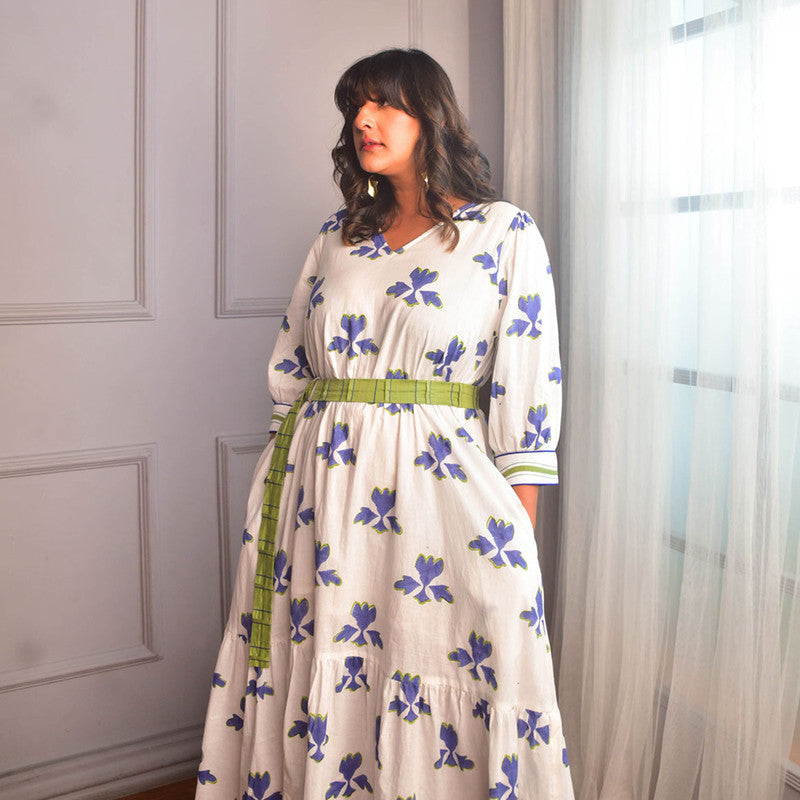 Cotton Long Dress For Women | Floral Block Print | White、mySite、camillekostekn