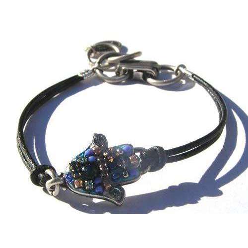 Michal Golan Blue Sea Hamsa Bracelet On Leather、mySite、topwebapps