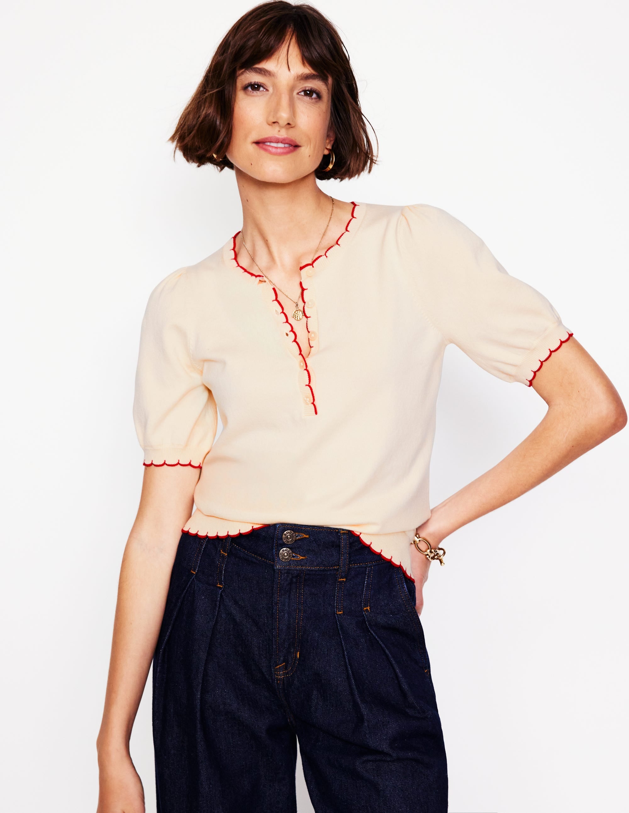  Pru Scallop Trim T-shirt-Warm Ivory、mySite、ashleygrahame