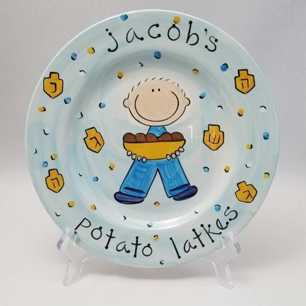 Personalized Potato Latkes Hanukkah Plate: Feminine, Masculine or Gender Neutral、mySite、topwebapps