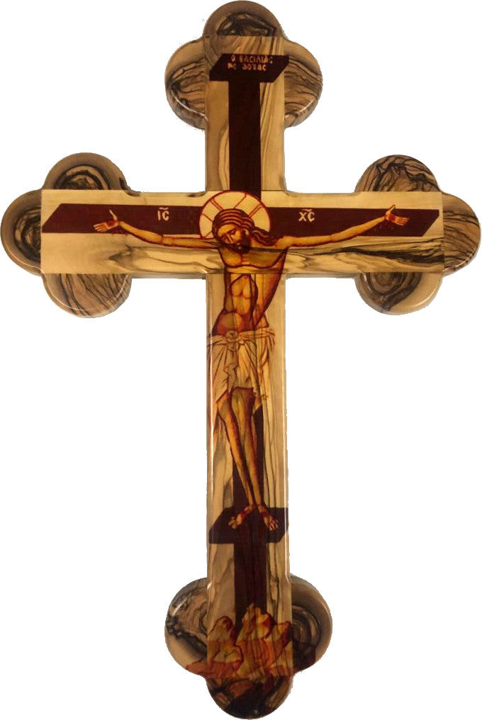  Crucifixion Crucifix Icon - written (Machine Colored Laser - drawn) by Russian Iconographer in Jerusalem, the Holy Land - 17 inches、mySite、elrpsem3k