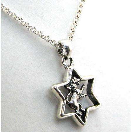 Michael Bromberg Sterling Silver Lion of Judah in Star of David Necklace、mySite、topwebapps