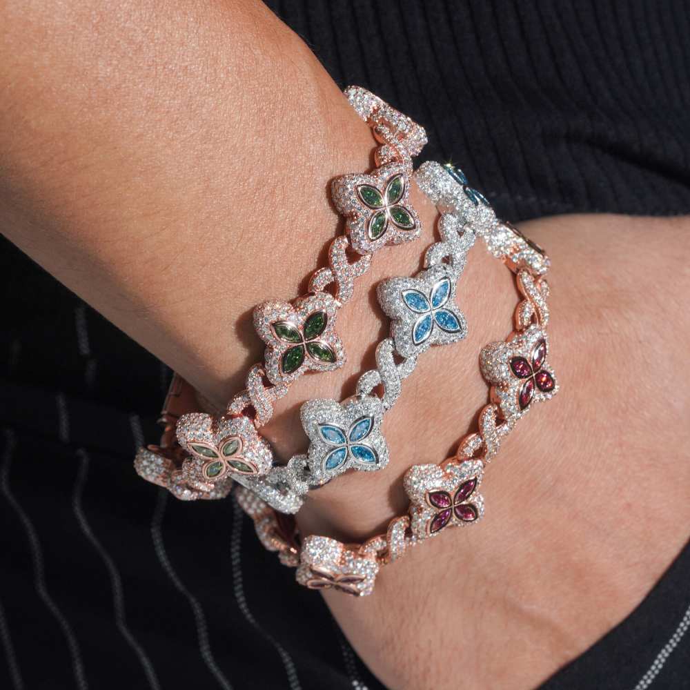 19MM Colored Moissanite 4-Leaf Clover Infinity Link Bracelet、mySite、hinf8tx79