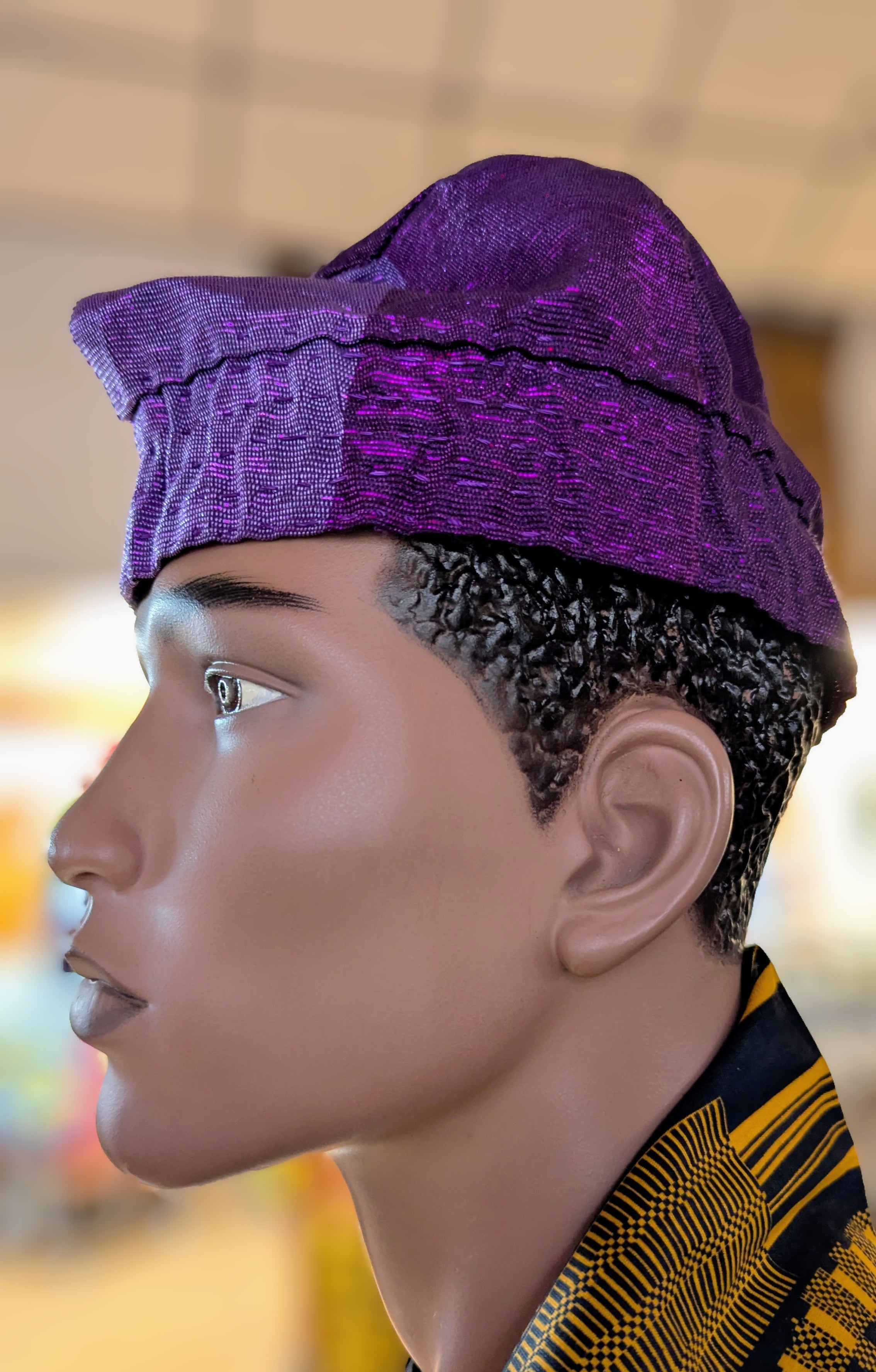 Dupsie's Oba Elegbara Purple and Lilac Aso Oke Fila Kufi Cap Hat DPAAHPL1、mySite、solidvoid