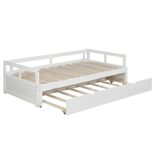 Extending Daybed with Trundle, Wooden Daybed with Trundle, White、、casual