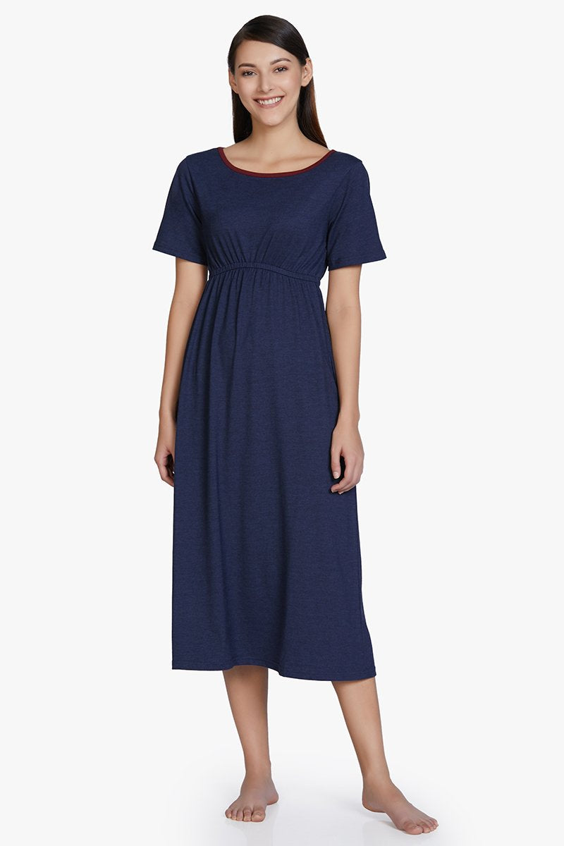  Cotton Blend Chemise Dress - Navy、mySite、justintrudeaud