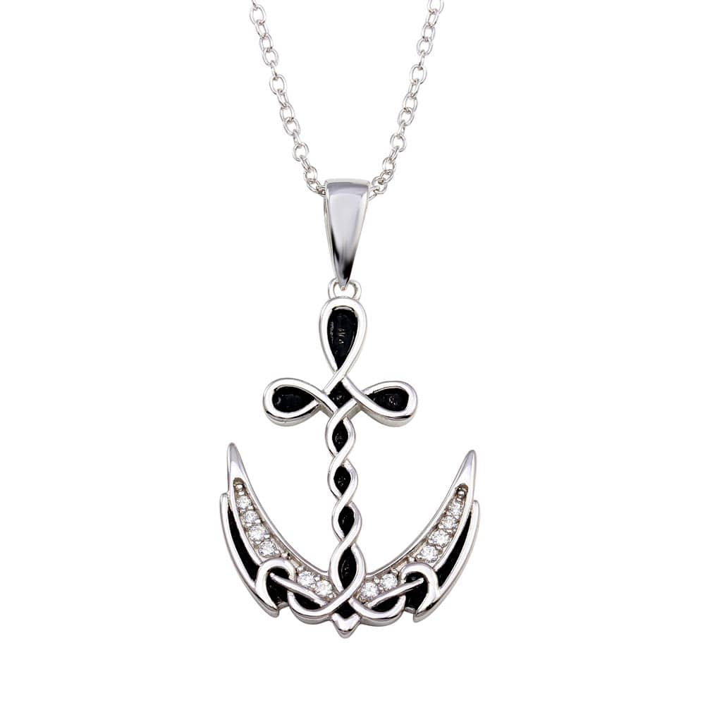 Celtic Black and CZ Sterling Silver Anchor Necklace-Uniquely Beautiful!、mySite、g9winljtr