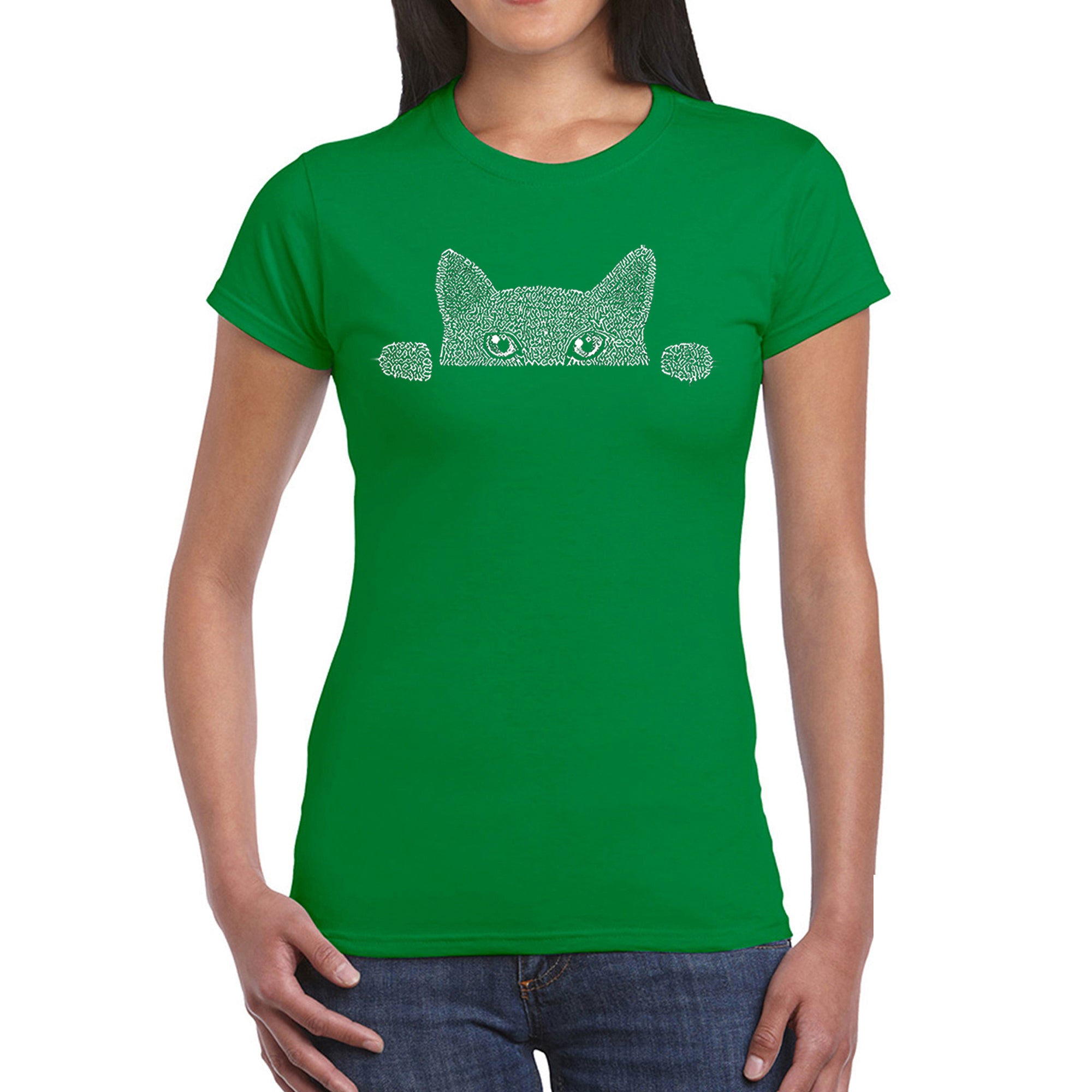 Peeking Cat - Women's Word Art T-Shirt、mySite、camillekostekn