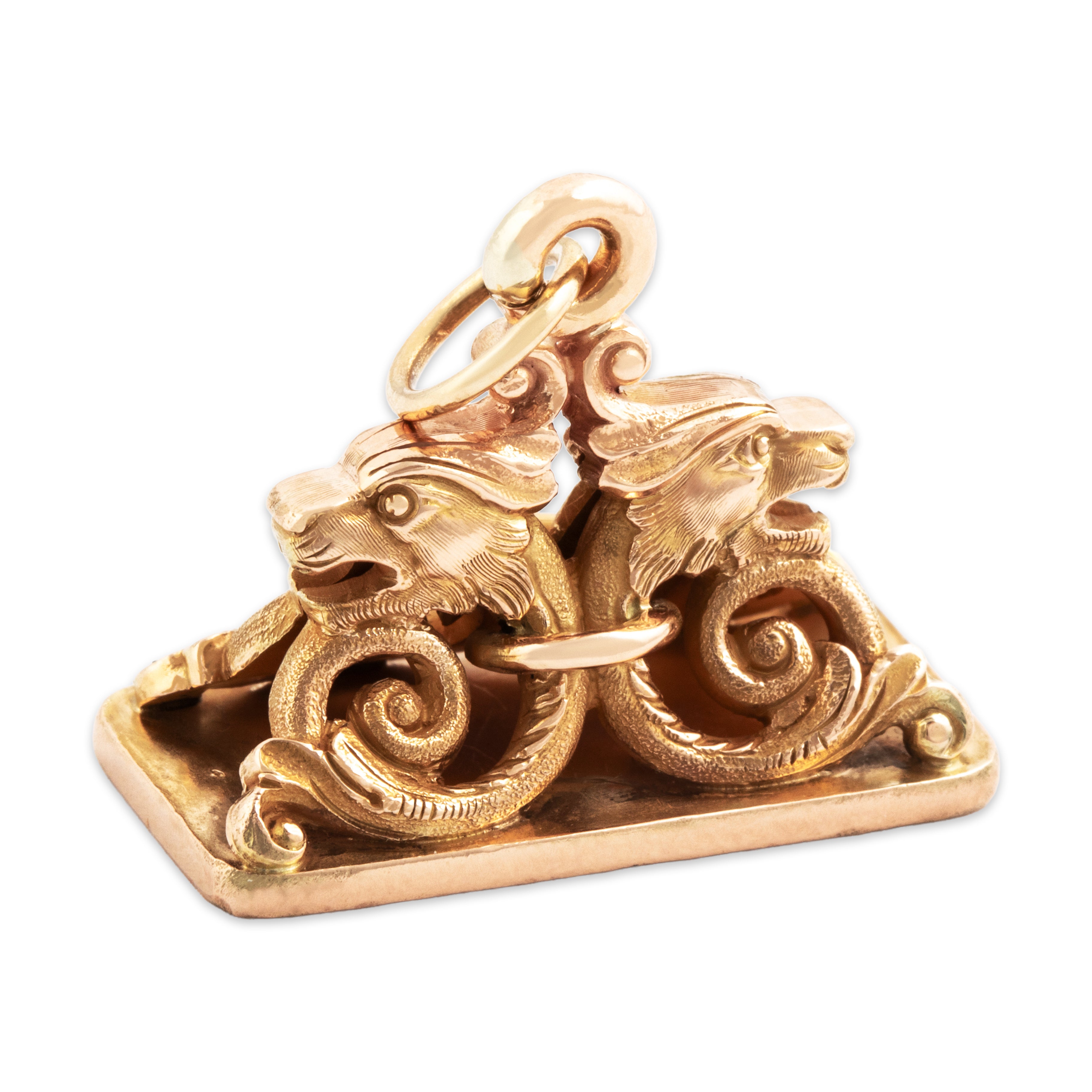 Antique Heavy 14k Yellow & Rosy Yellow Gold Fantastic Sea Monsters Fob Pendant、mySite、hinf8tx79