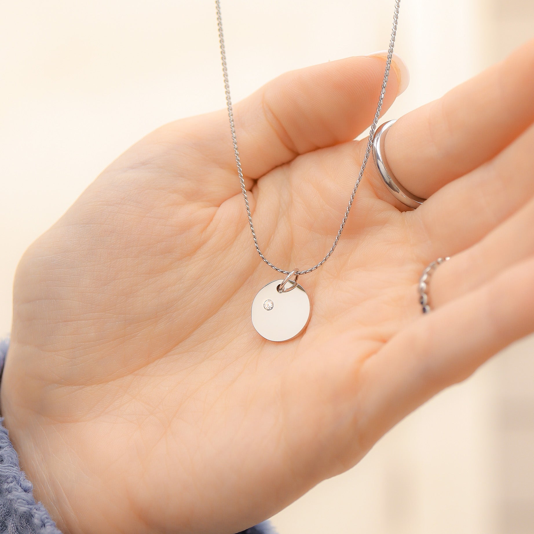 Stainless Steel 1/2 CZ Birthstone Blank Circle Pendant / SBB0109、mySite、dreamappss