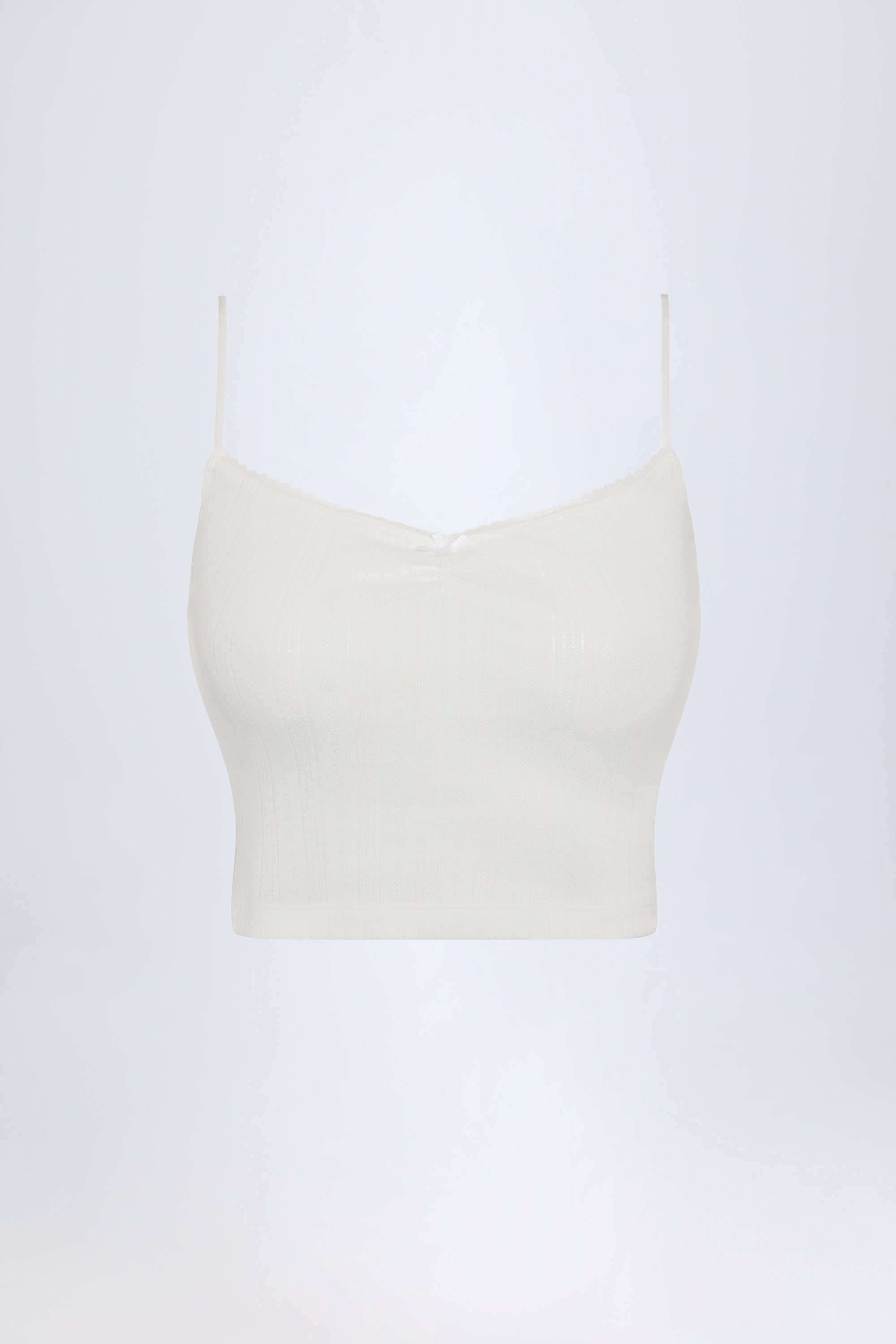  Pointelle Ruched Camisole Crop Top in White、mySite、sugarbowlscore