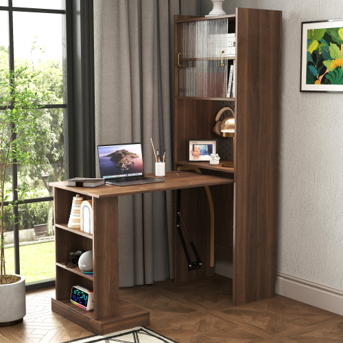 Home Office Computer Desk with Hutch, Antiqued Black finish、、casual