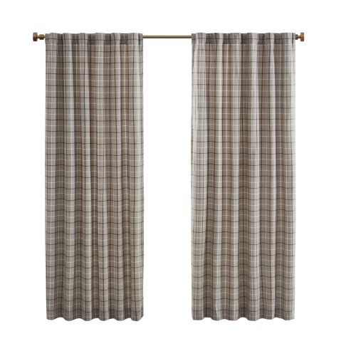 Plaid Rod Pocket and Back Tab Curtain Panel with Fleece Lining Brown 50x84"、、eastwooduniform